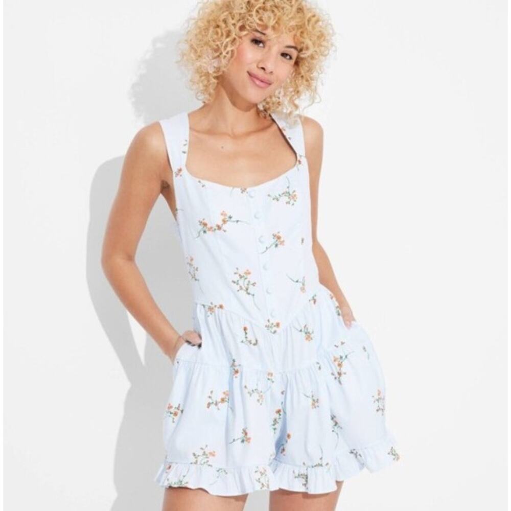 Wild Fable Large Button FrontTiered Romper Lined Bodice Blue Women's NEW